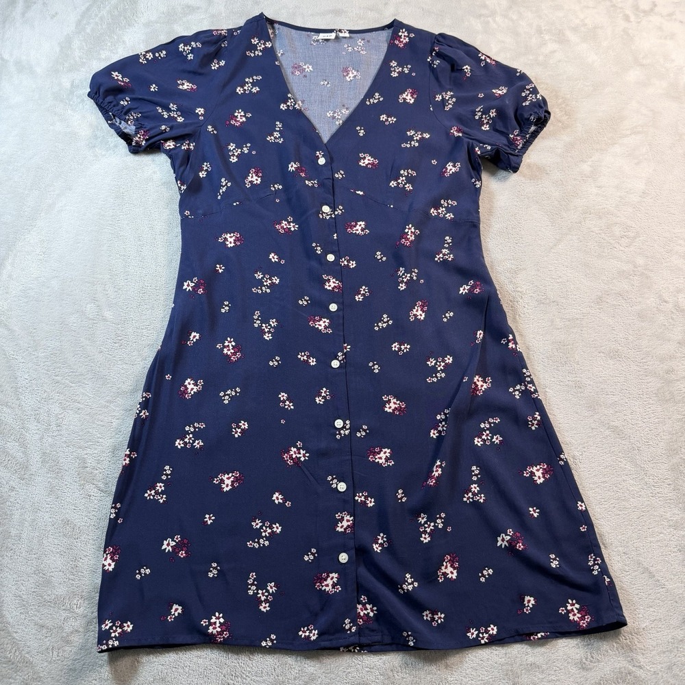 GAP Floral Mini Dress Womens Small S Blue Puff Sleeve Cottagecore Preppy